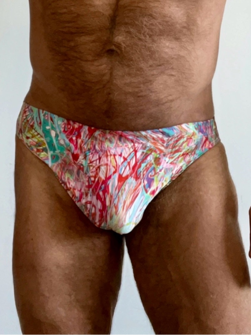 Men's Multicolor Abstract Print Swim Briefs, Unlined, Small